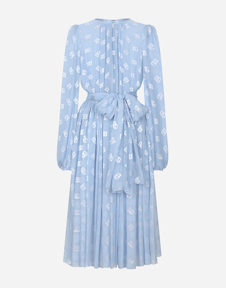 Dolce & Gabbana Dévoré silk jacquard calf-length dress with DG logo Azure F6AOJTFJTBR
