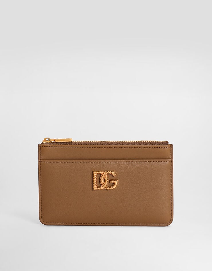 Dolce & Gabbana Calfskin card holder with DG logo Brown BI1261AK274
