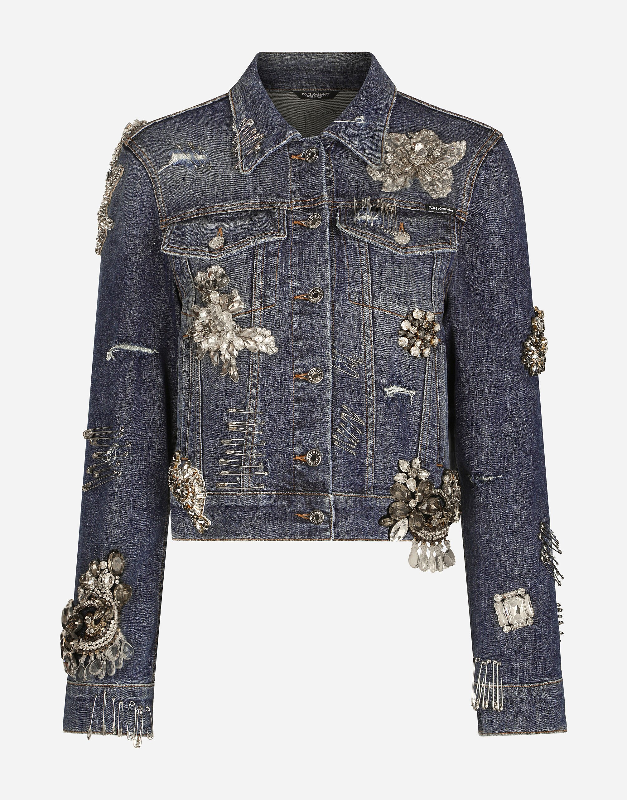 Dolce & Gabbana Denim jacket with rhinestone details Animal Print FTBWQTFSSEP