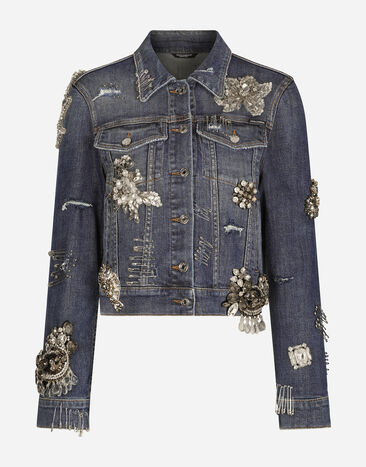 Dolce & Gabbana Denim jacket with rhinestone details Red F772CTHLMU0