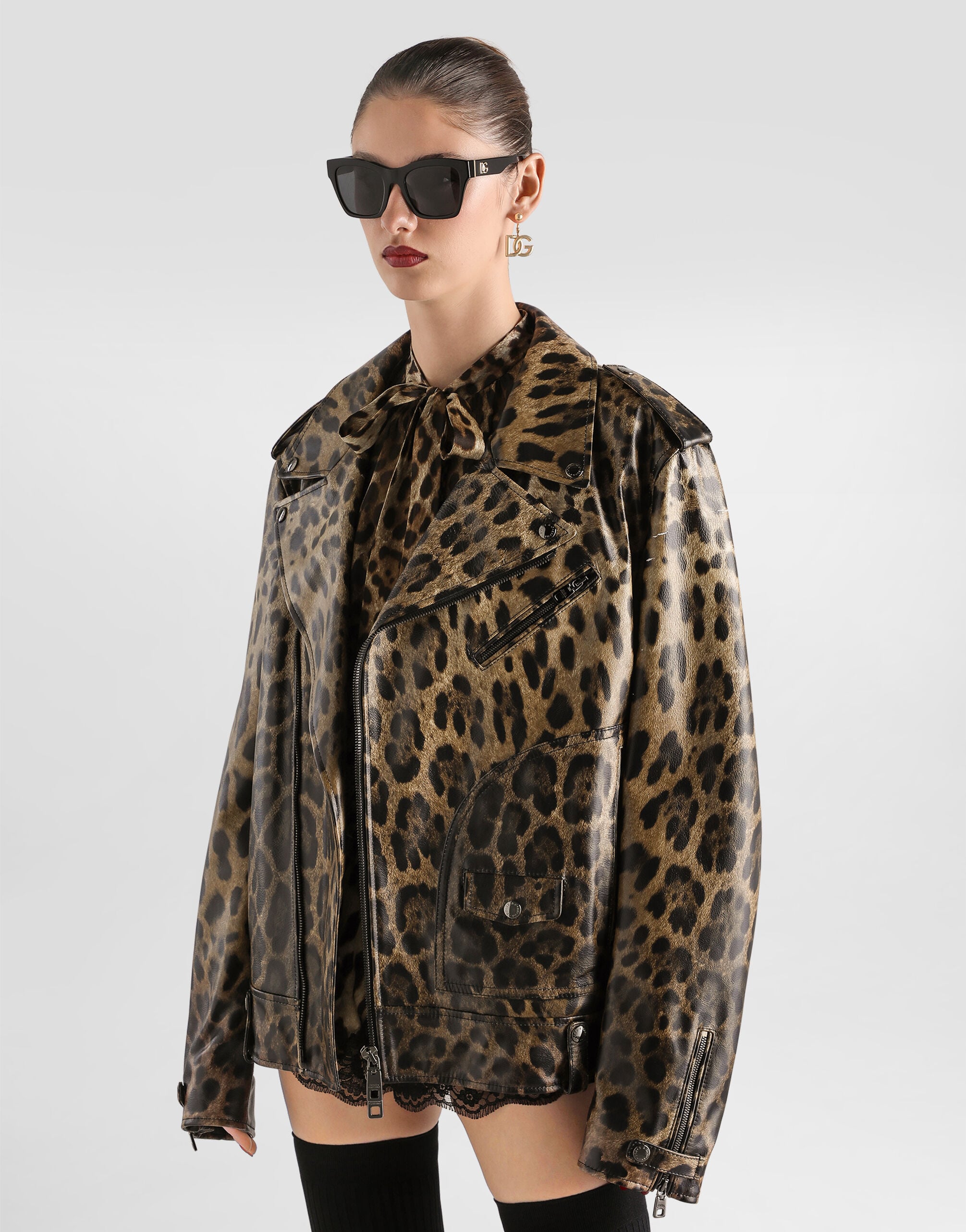 Leo-print leather jacket in Print for Women | Dolce&Gabbana® US