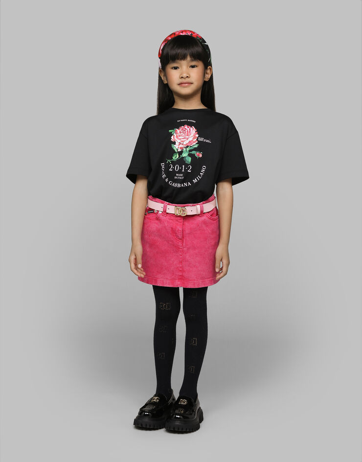 Dolce & Gabbana Camiseta de punto con logotipo Dolce&Gabbana y rosa Negro L5JTNMG7N0U