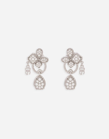 Dolce & Gabbana Pendientes Easy Diamond en oro blanco de 18 kt con pavé de diamantes Dorado WSQB1GWPE01