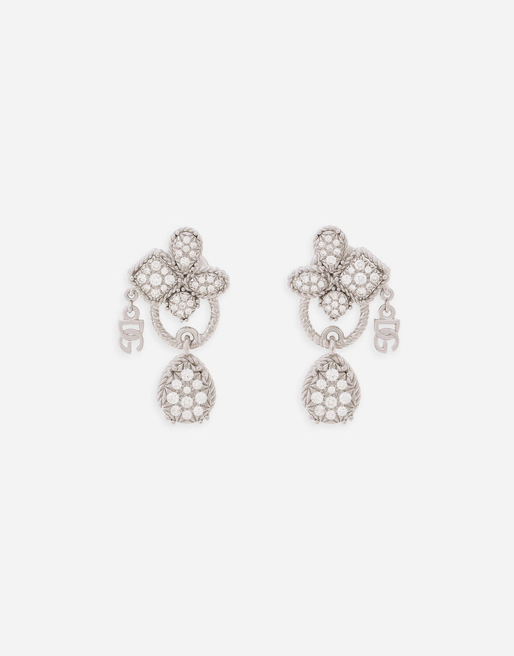 Dolce & Gabbana Orecchini Easy Diamond in oro bianco 18kt e pavé di diamanti White WEQD2GWPAVE