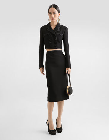 Dolce & Gabbana جاكيت قصير من كريب صوف بصف أزرار مزدوج أسود F27EHTFUBD2