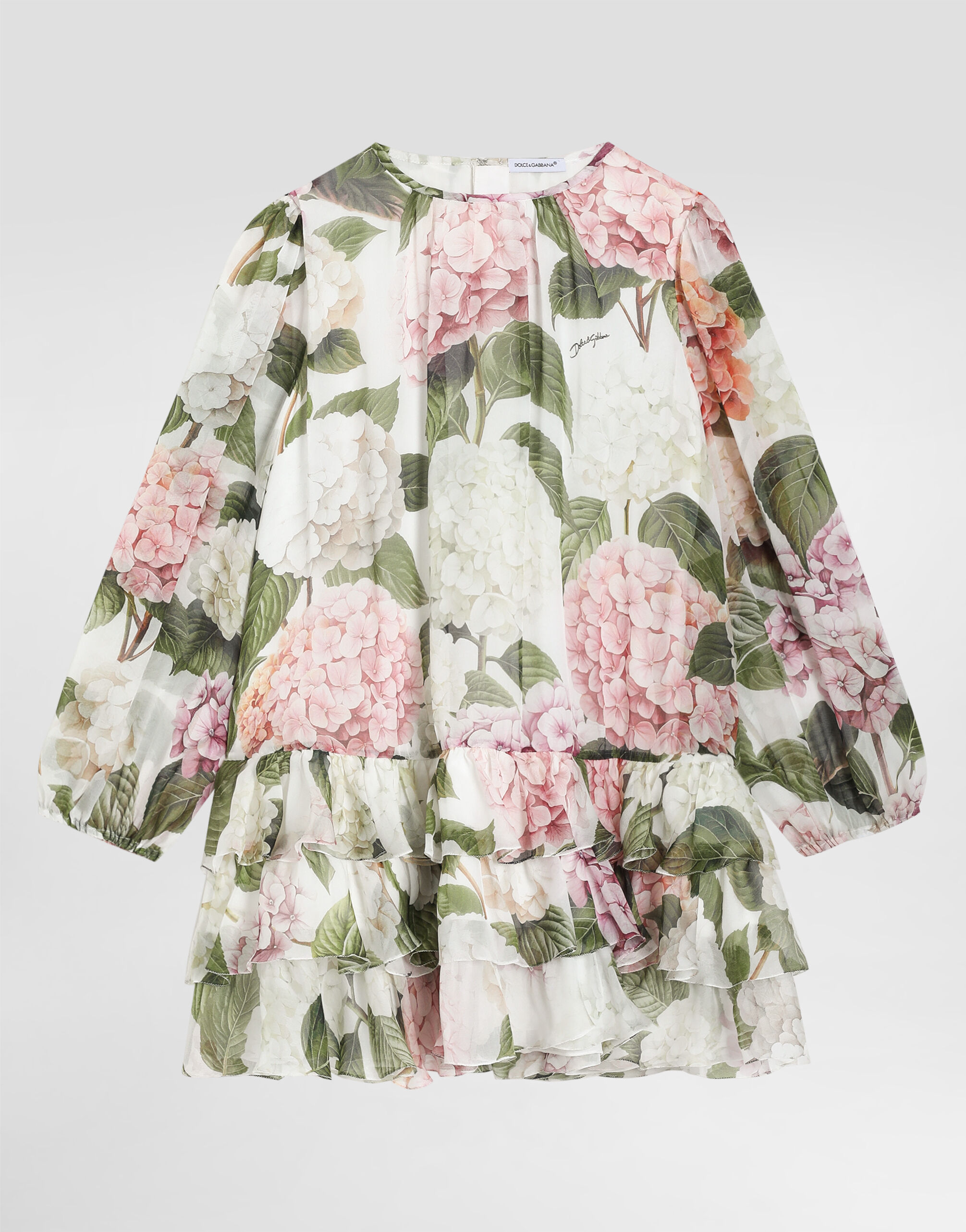 Hydrangea-print chiffon dress in Multicolor for Girls