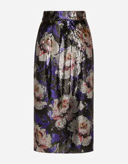 Dolce & Gabbana Sequined midi skirt with peony print Print F4CFETHS5Q1