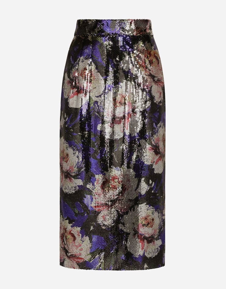 Dolce & Gabbana Sequined midi skirt with peony print Print F4CS8TFSSKL