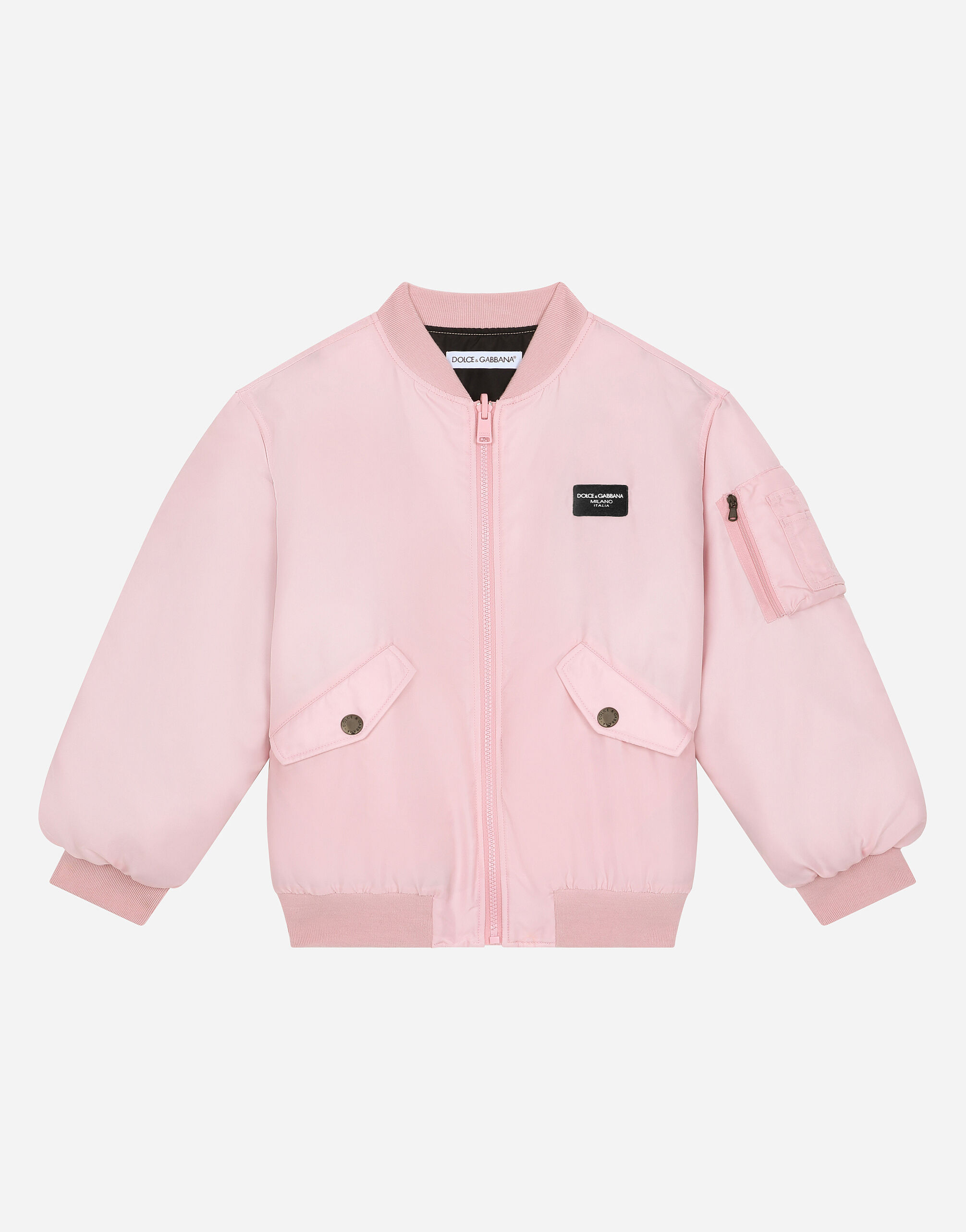 Nylon bomber jacket with logo tag in Rosa for Boys Dolce Gabbana