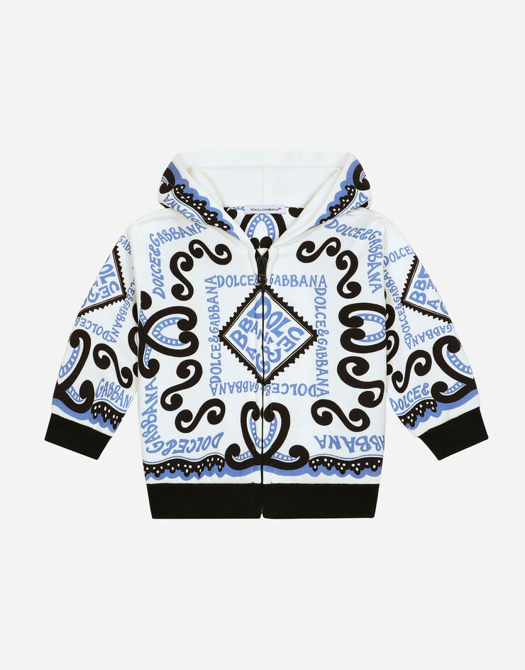 Dolce & Gabbana Felpa zip con cappuccio stampa marina Azzurro L1JWITG7L0X