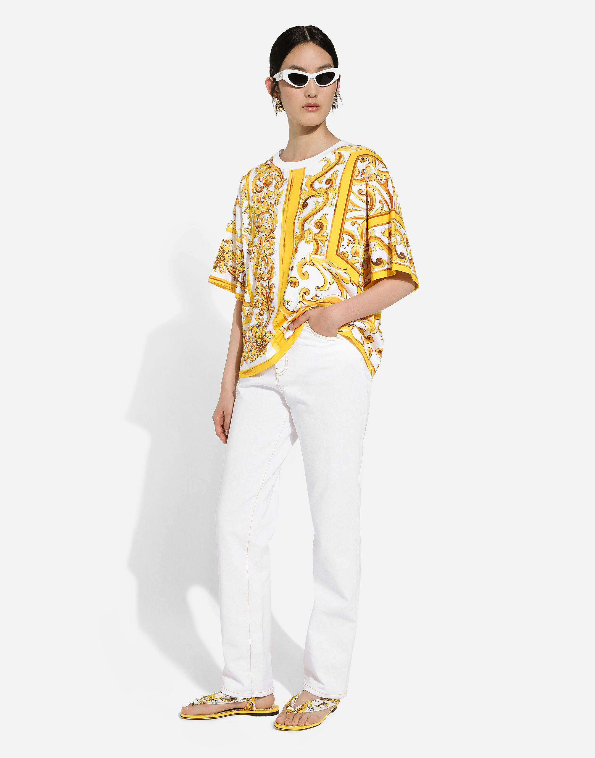 Cotton jersey T-shirt with majolica-print DG logo patch in