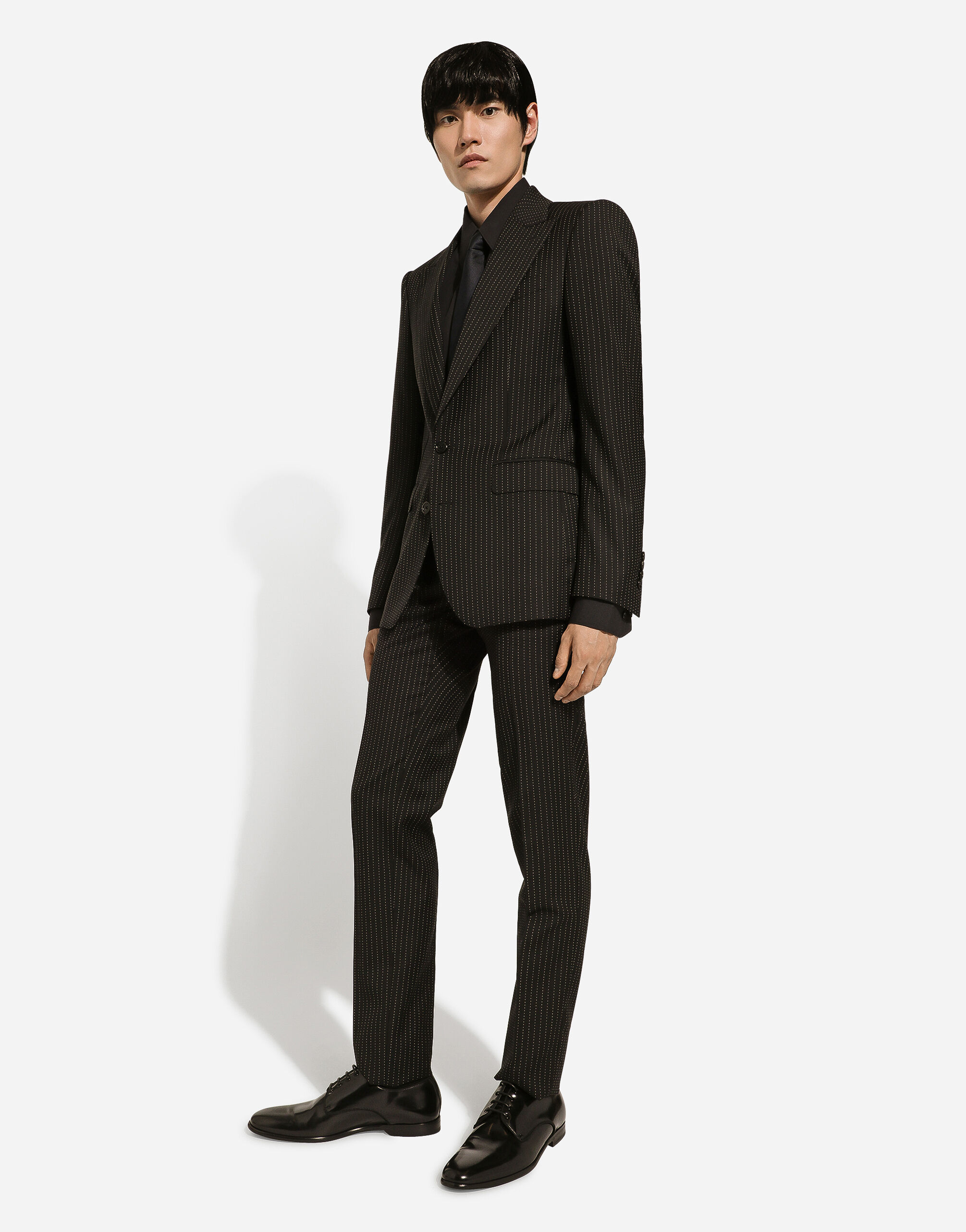 Tailored pinstripe virgin wool pants in Black for Men