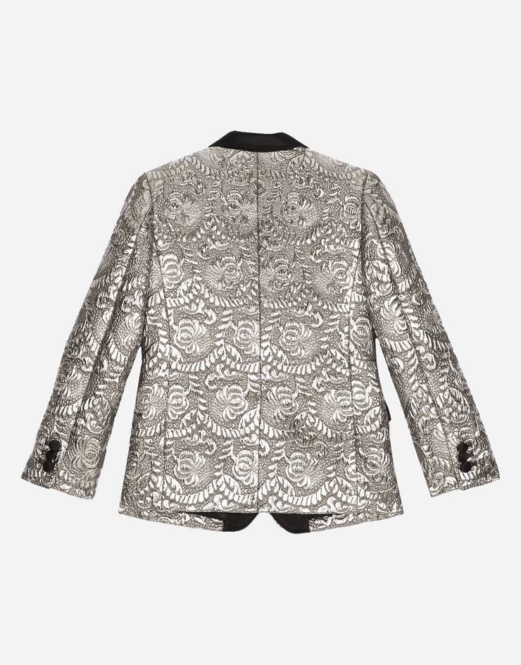 Dolce & Gabbana Giacca monopetto in jacquard laminato Argento L41J73FJMZ3