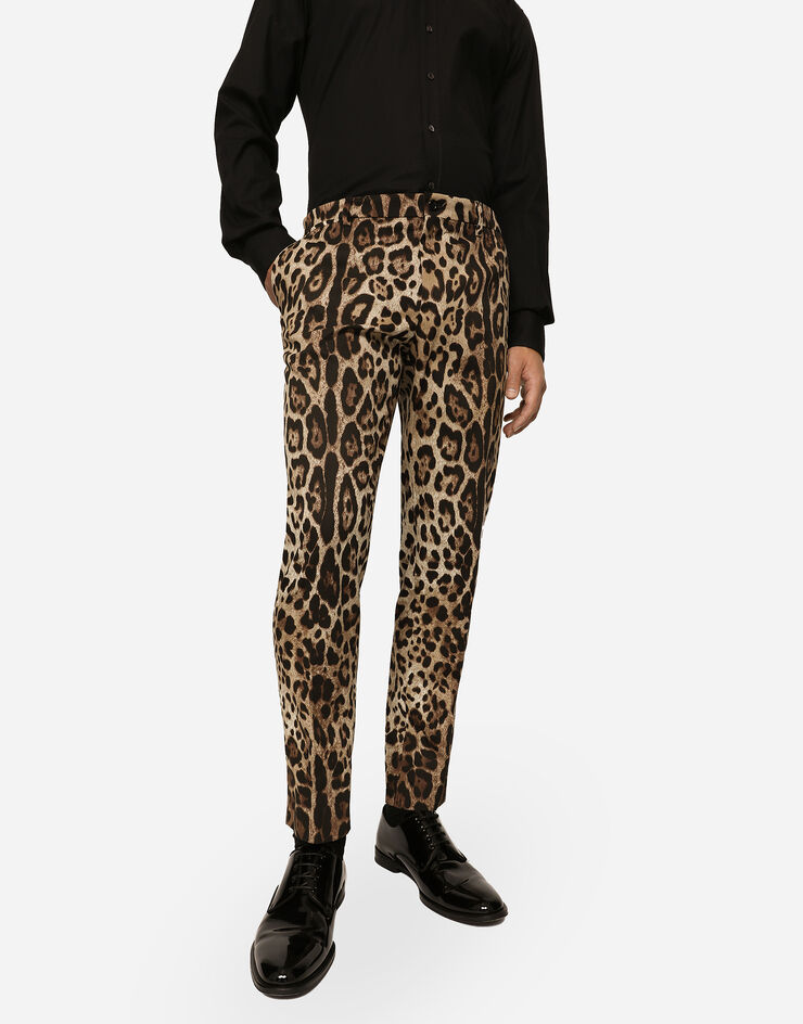 Dolce & Gabbana Cotton stretch pants with leopard print Multicolor GY6FETFSFAG