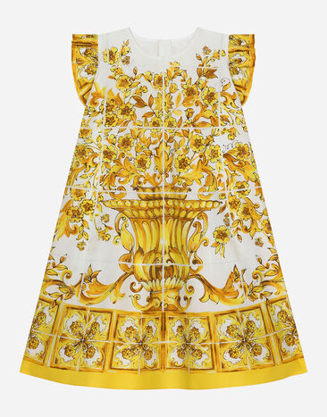 Dolce & Gabbana فستان بوبلين بطبعة ماجوليكا صفراء مطبعة L53DW2FI5JW