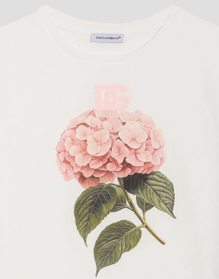 Dolce & Gabbana Jersey t-shirt with print and DG logo White L5JTNKG7P1G