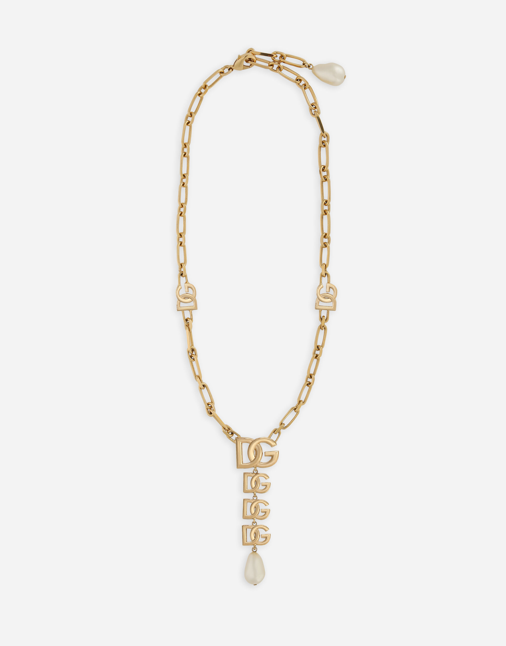 Necklace with DG logo pendant and pearl embellishment in Gold for
