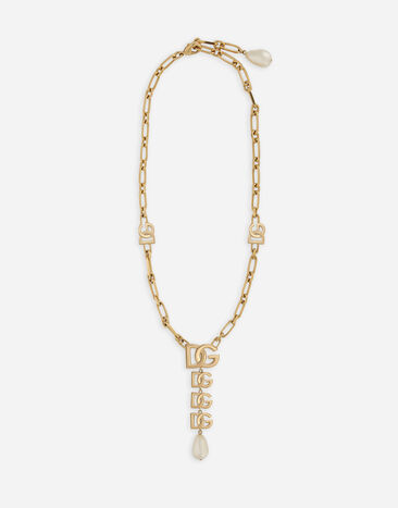 Dolce & Gabbana Necklace with DG logo pendant and pearl embellishment Black F63G8TG9798