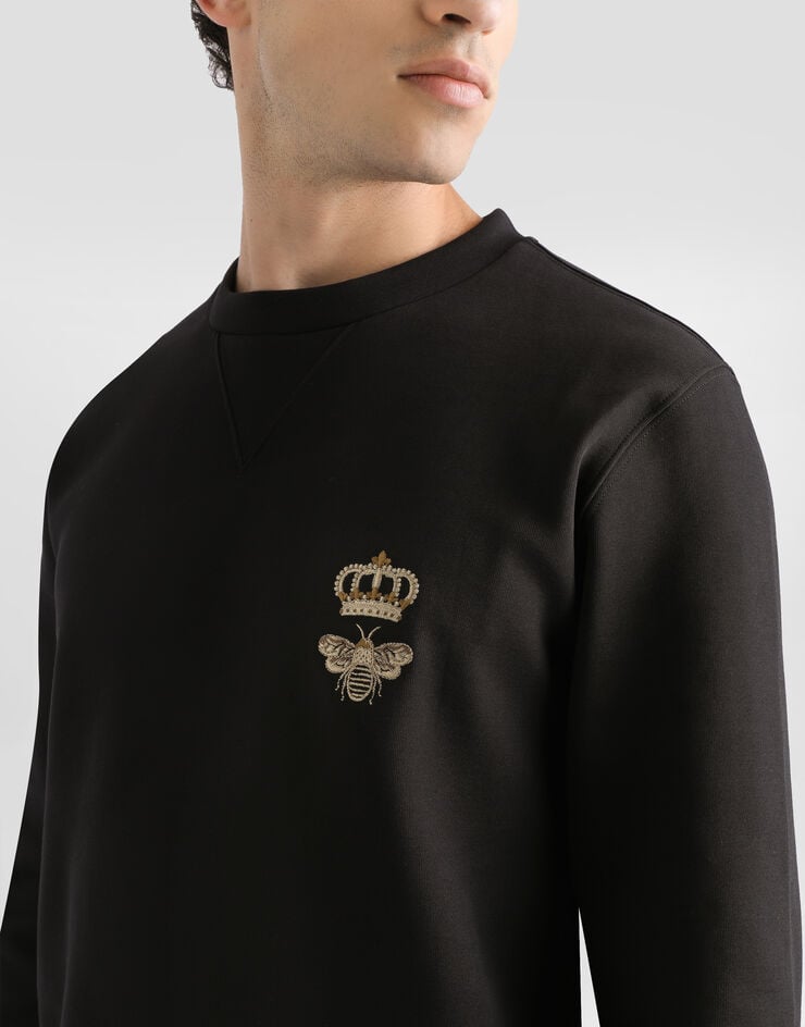 Dolce&Gabbana Sweat-shirt en jersey de coton à broderie Noir G9ABJZHU7H9