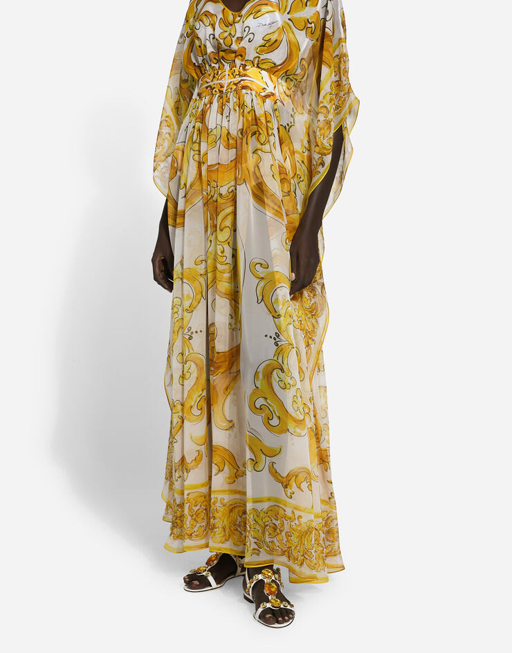 Long silk chiffon dress with majolica print in Print for Women | Dolce ...