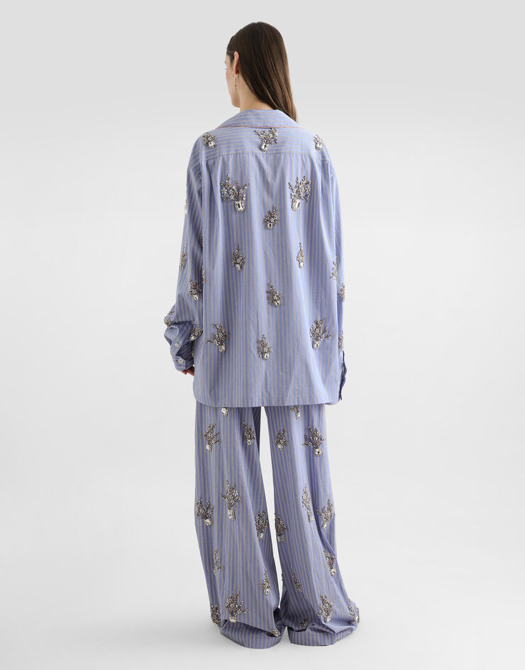 Dolce & Gabbana Camisa en algodón con bordado floral de cristales Multicolor F5U28ZGDDSN