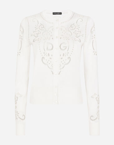 Dolce & Gabbana Silk cardigan with DG openwork embroidery White FX303ZJASPY