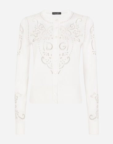 Dolce & Gabbana Silk cardigan with DG openwork embroidery White FXJ16ZJEMM0