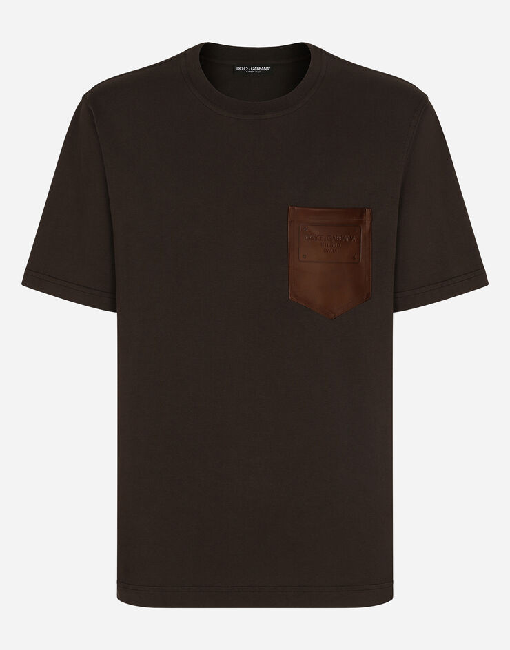 Dolce & Gabbana 徽标与皮革小口袋棉质 T 恤 棕 G8PN9ZG7M3I