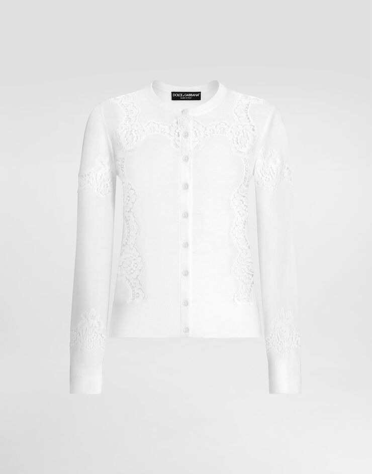 Dolce & Gabbana Wool cardigan with lace inlay White FXV05TJDVB0