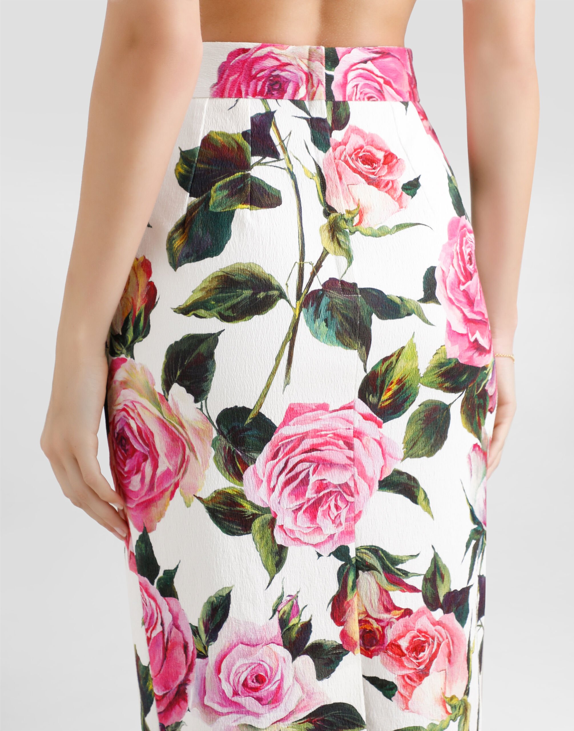 2024新商品 Printのウィメンズ Rose-print cotton jacquard calf-length スカート