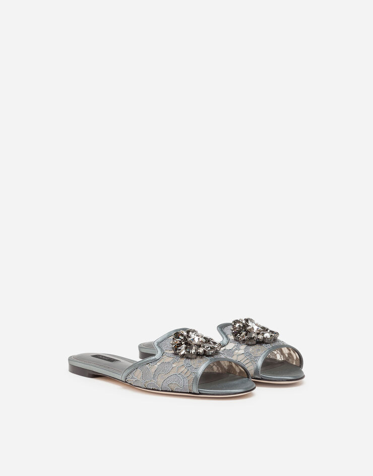 Dolce & Gabbana Slippers in pizzo con cristalli Grigio Scuro CQ0023AL198