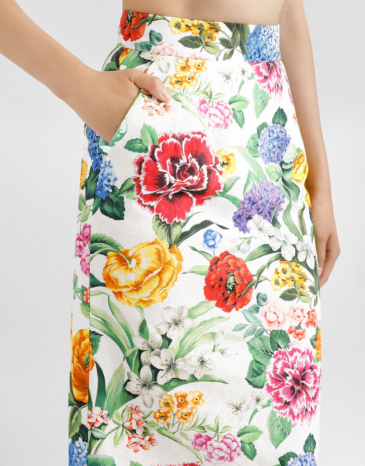 Dolce & Gabbana Floral-print cotton jacquard calf-length skirt Print F4C15TFSFOA