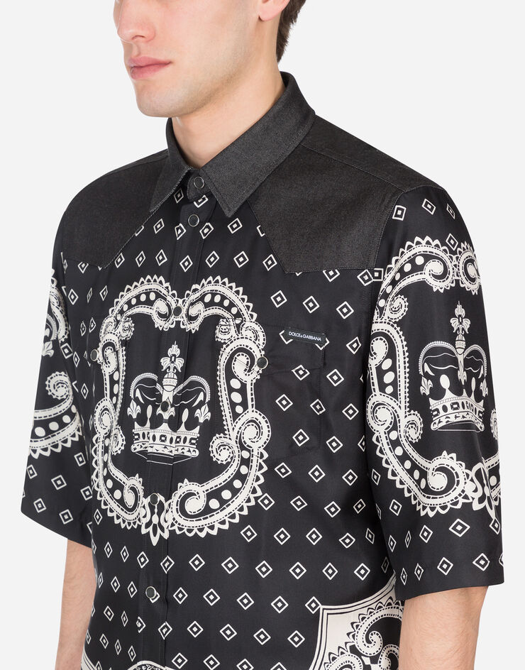 Dolce & Gabbana DENIM SHIRT WITH INSERTS IN BANDANA PRINT MULTICOLORE G5EX7DG8BX2