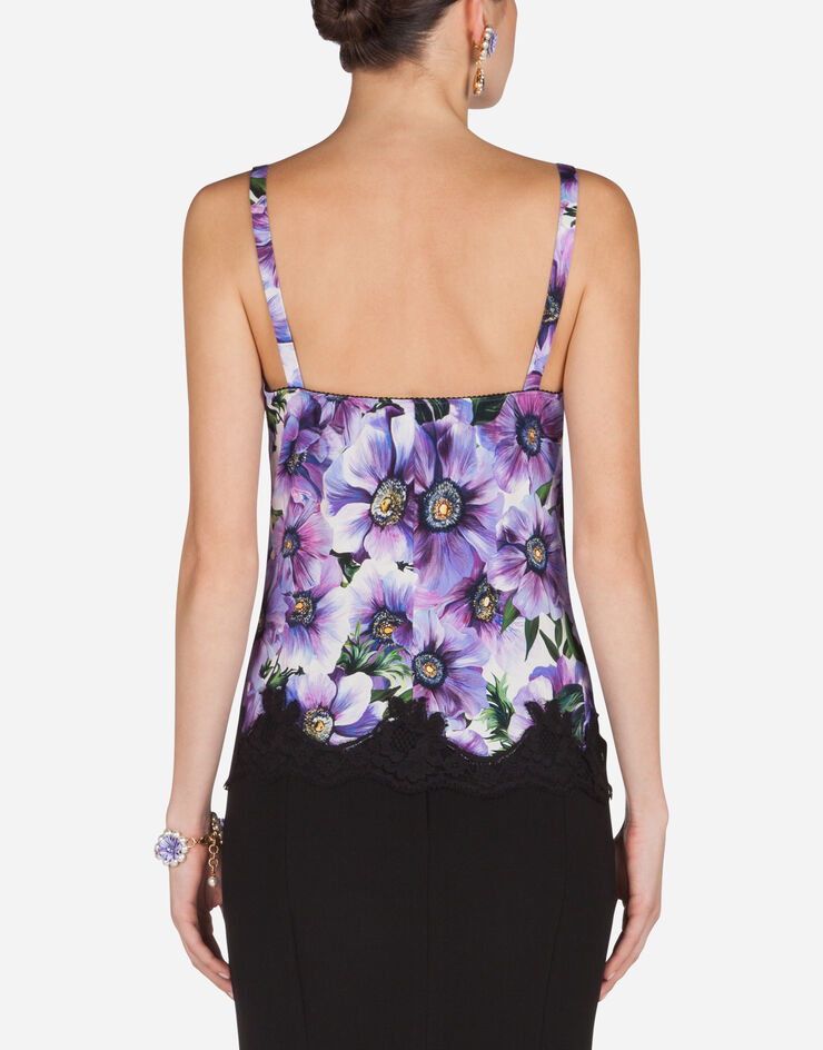 Dolce & Gabbana SATIN LINGERIE TOP WITH LACE AND ANEMONE PRINT 花卉印花 O7A00TFSAZO