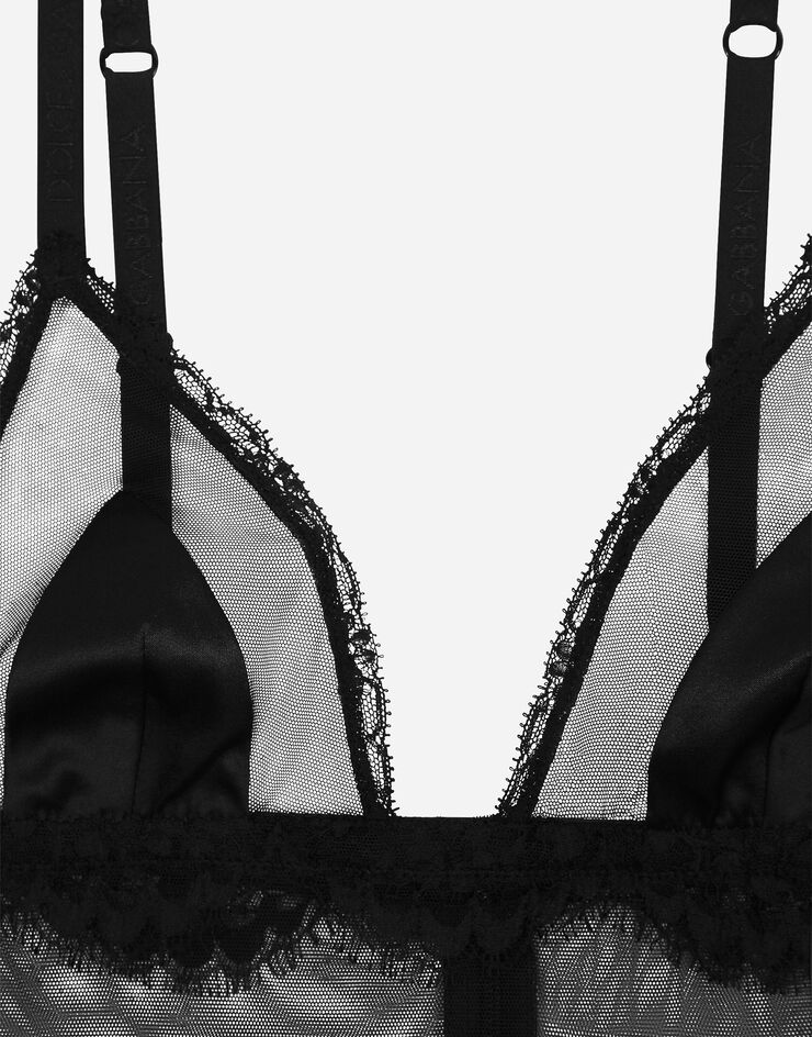 Dolce & Gabbana Débardeur lingerie en tulle et dentelle Noir O7E04TONN35
