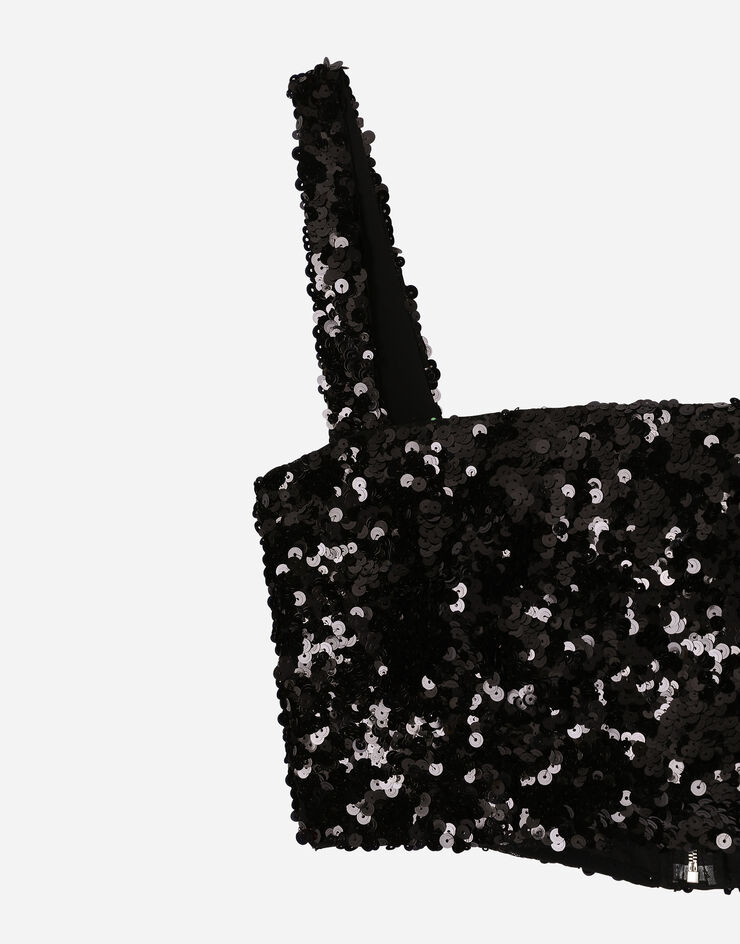 Dolce & Gabbana Top corto con spalline in paillettes Nero F79AATHLMZM