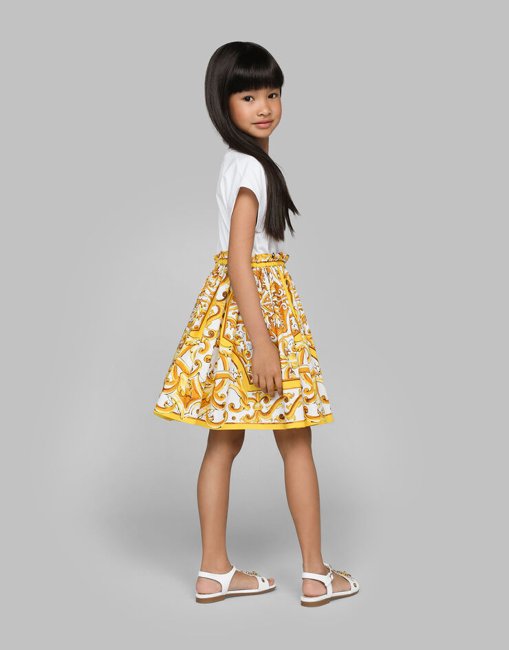 Dolce & Gabbana Vestido de punto y popelina con estampado Maiolica amarillo Imprima L5JD9AG7NRJ