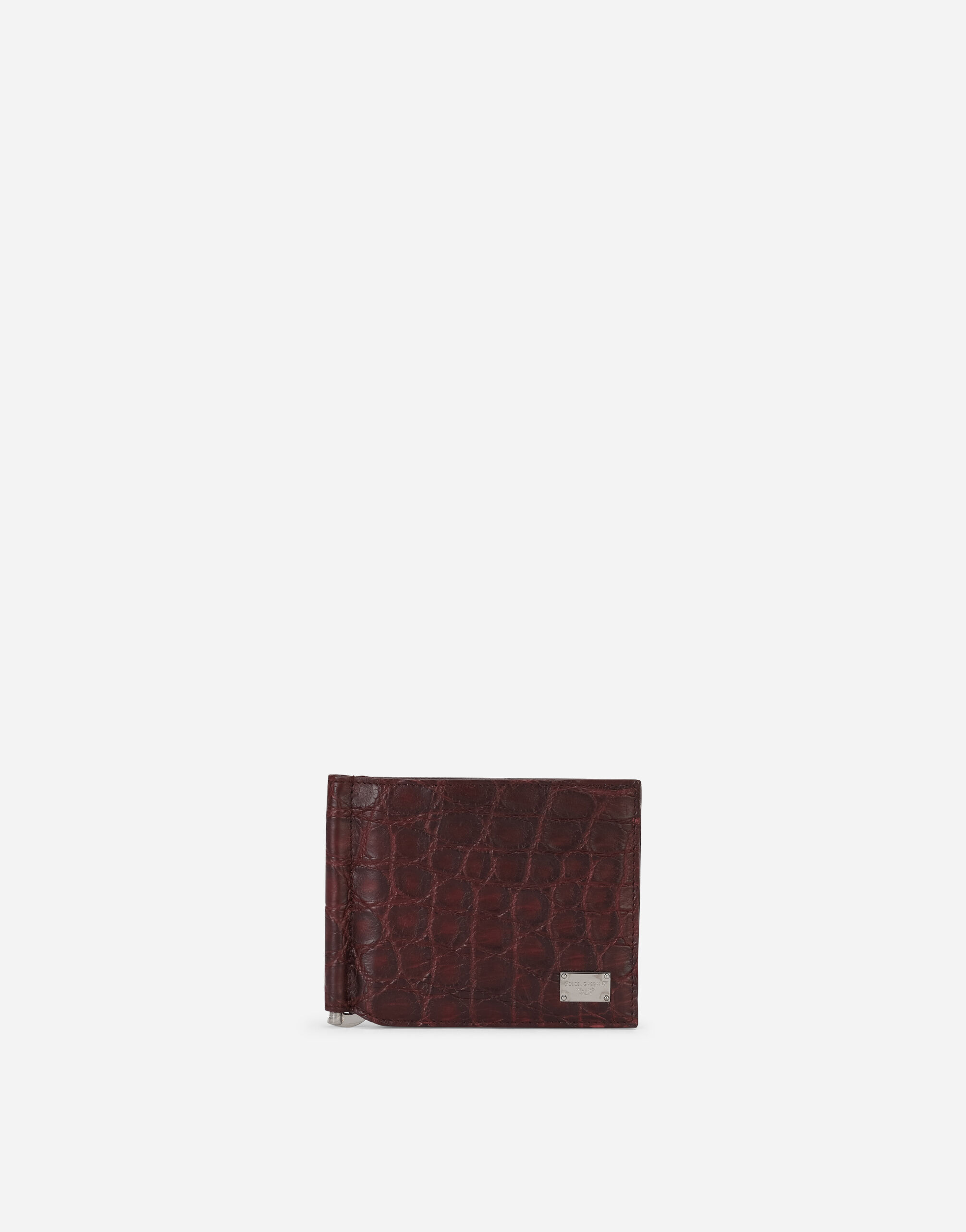 Crocodile bifold wallet with moneyclip and branded tag in Bordeaux for Men Dolce Gabbana US
