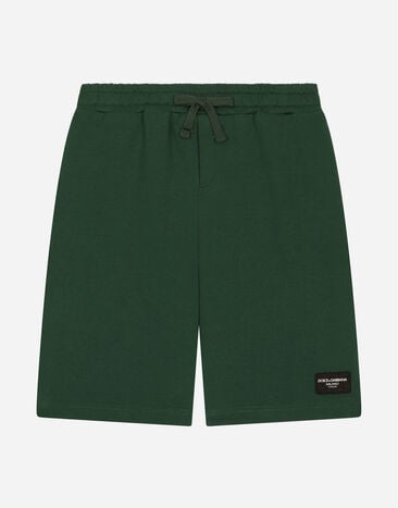Dolce & Gabbana Jersey shorts with logo tag Verde L4JQR1G7M4R