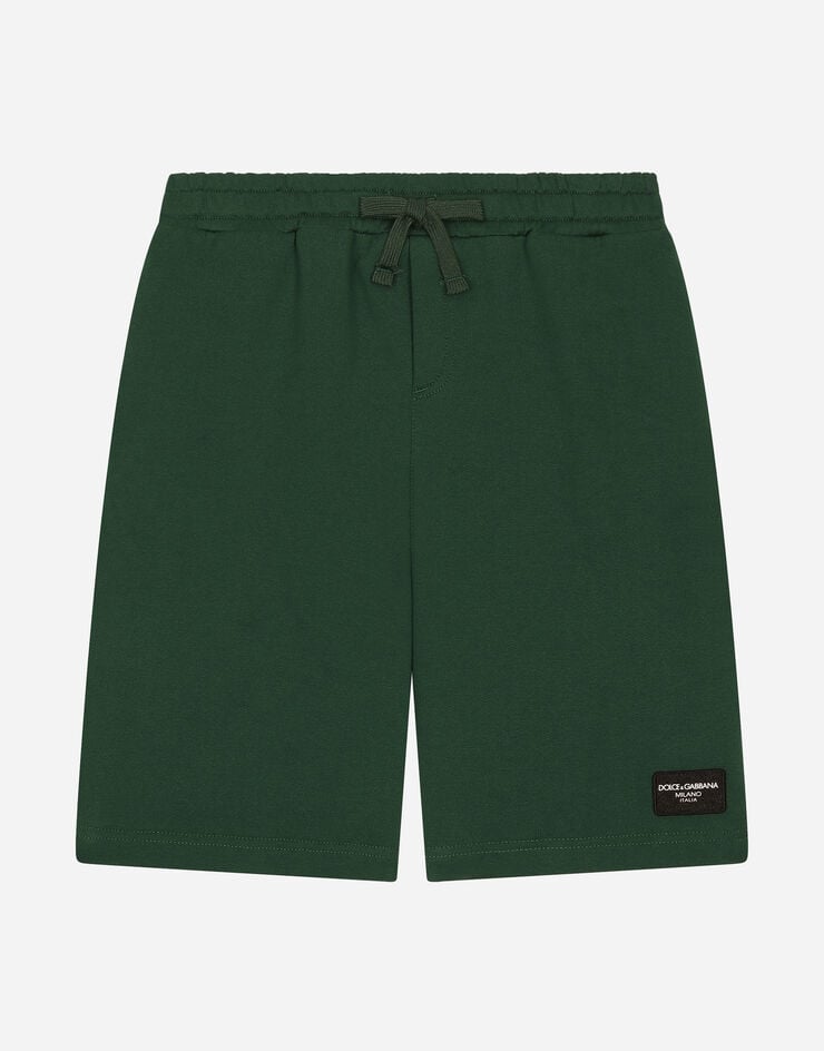 Dolce & Gabbana Jersey shorts with logo tag Verde L4JQR1G7M4R