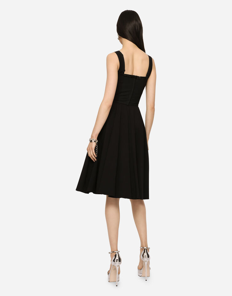 Dolce & Gabbana Cady and satin midi dress with circle skirt and slit Schwarz F6R0XTFUM4Z