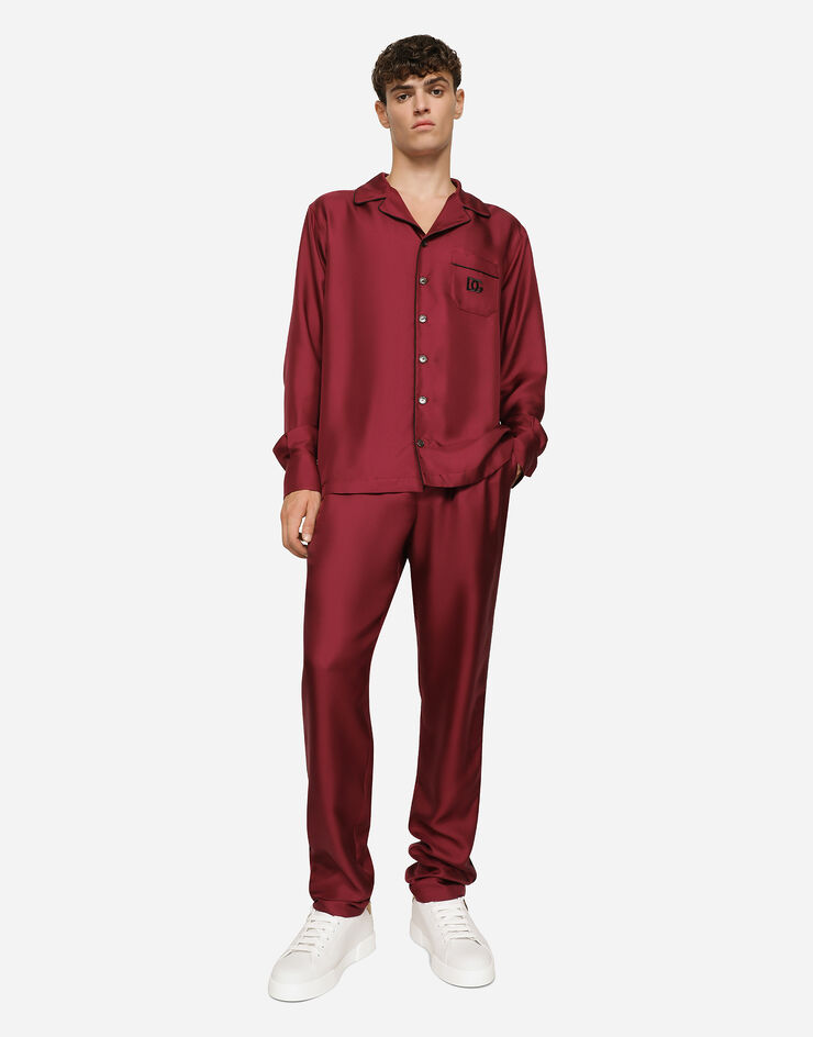 Dolce & Gabbana قميص حرير برقعة بتطريز شعار DG نبيذي G5IF1ZGF856