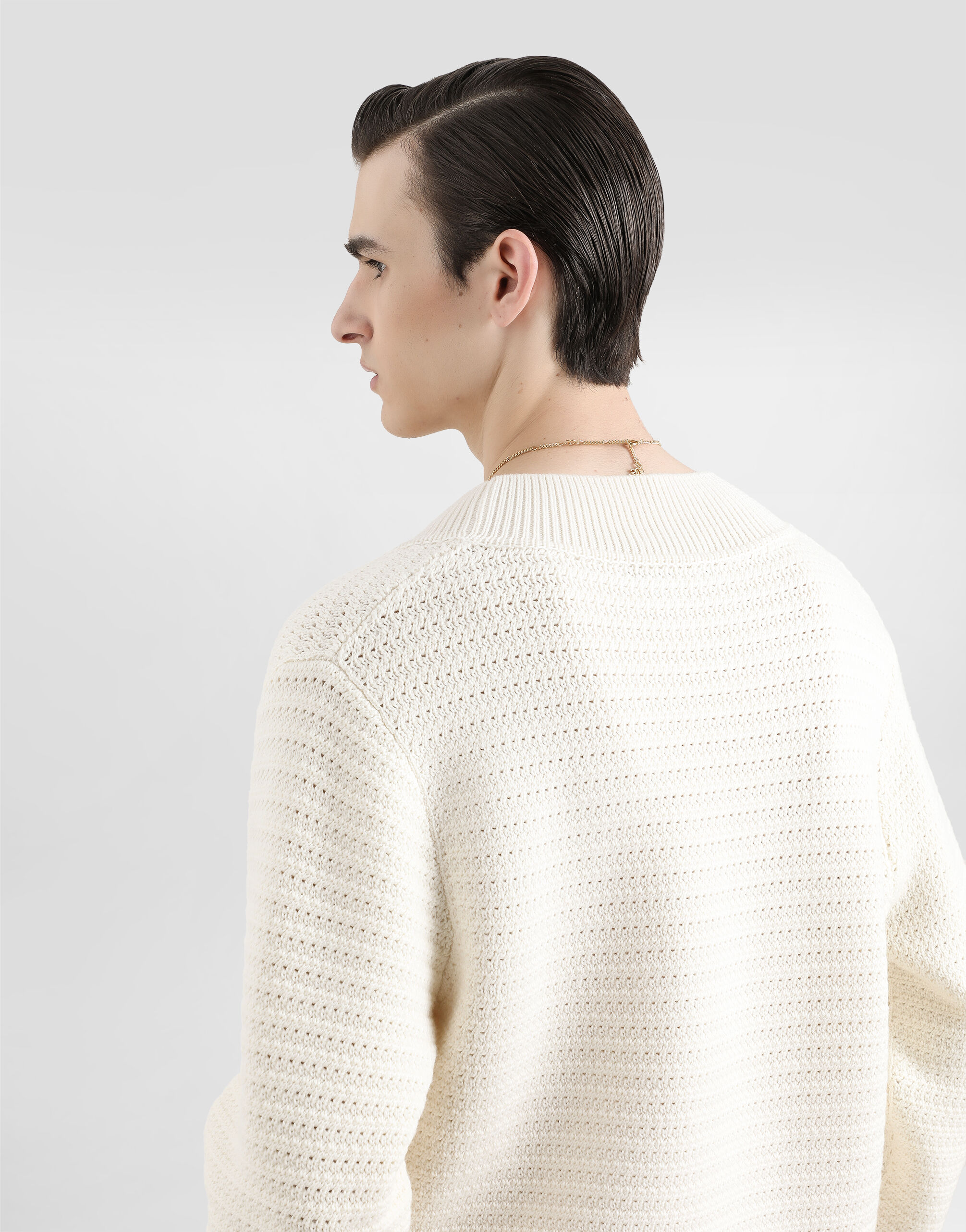 【Dolce&Gabbana】 DG alpaca and wool-blend sweater Wool V-neck sweater with DG embroidery in White for Men