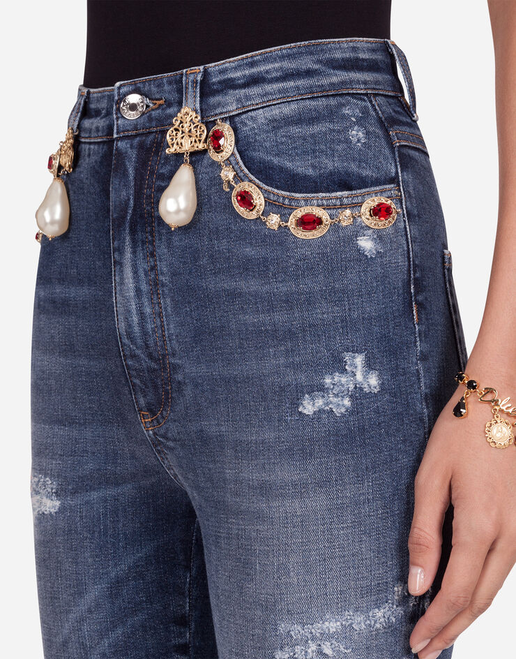 Dolce & Gabbana High-waisted jeans with pearls and embellishments BLUE FTBONZG899E