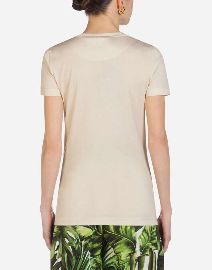 Dolce & Gabbana JERSEY T-SHIRT WITH LEOPARD PRINT BEIGE F8L99ZG7WTS
