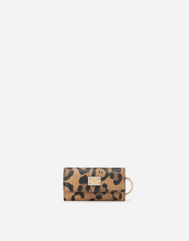 Dolce & Gabbana Leopard-print Crespo key chain with branded plate Multicolor BI1362AW384