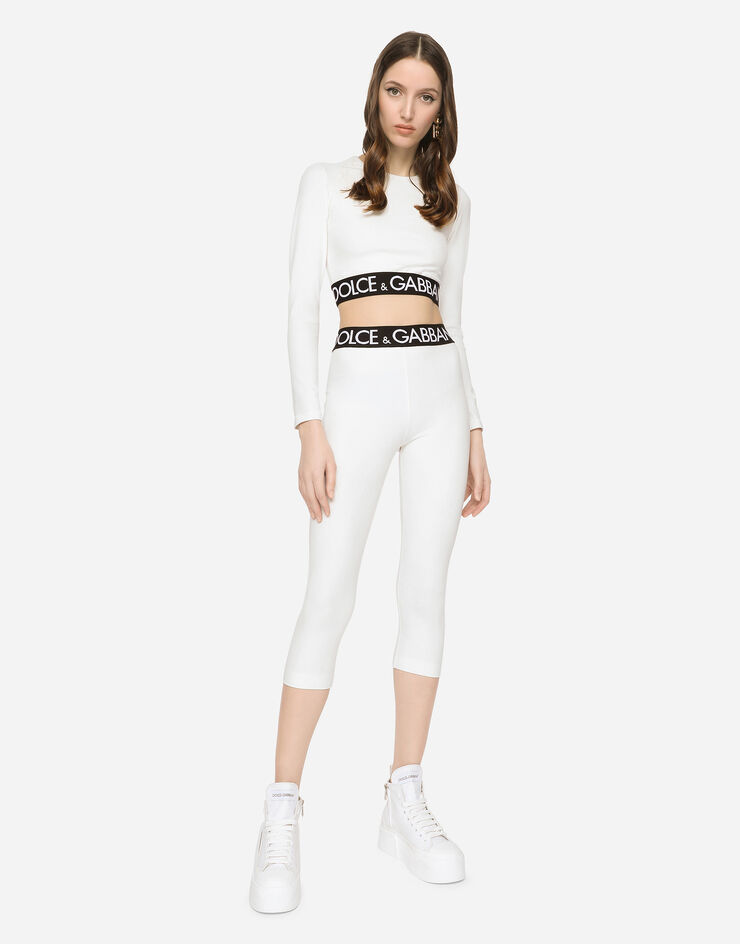 Jersey leggings with branded elastic in White for