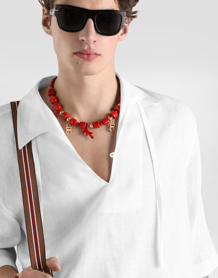 Dolce & Gabbana Camicia hawaii in lino Bianco G5OS3TFU4IK