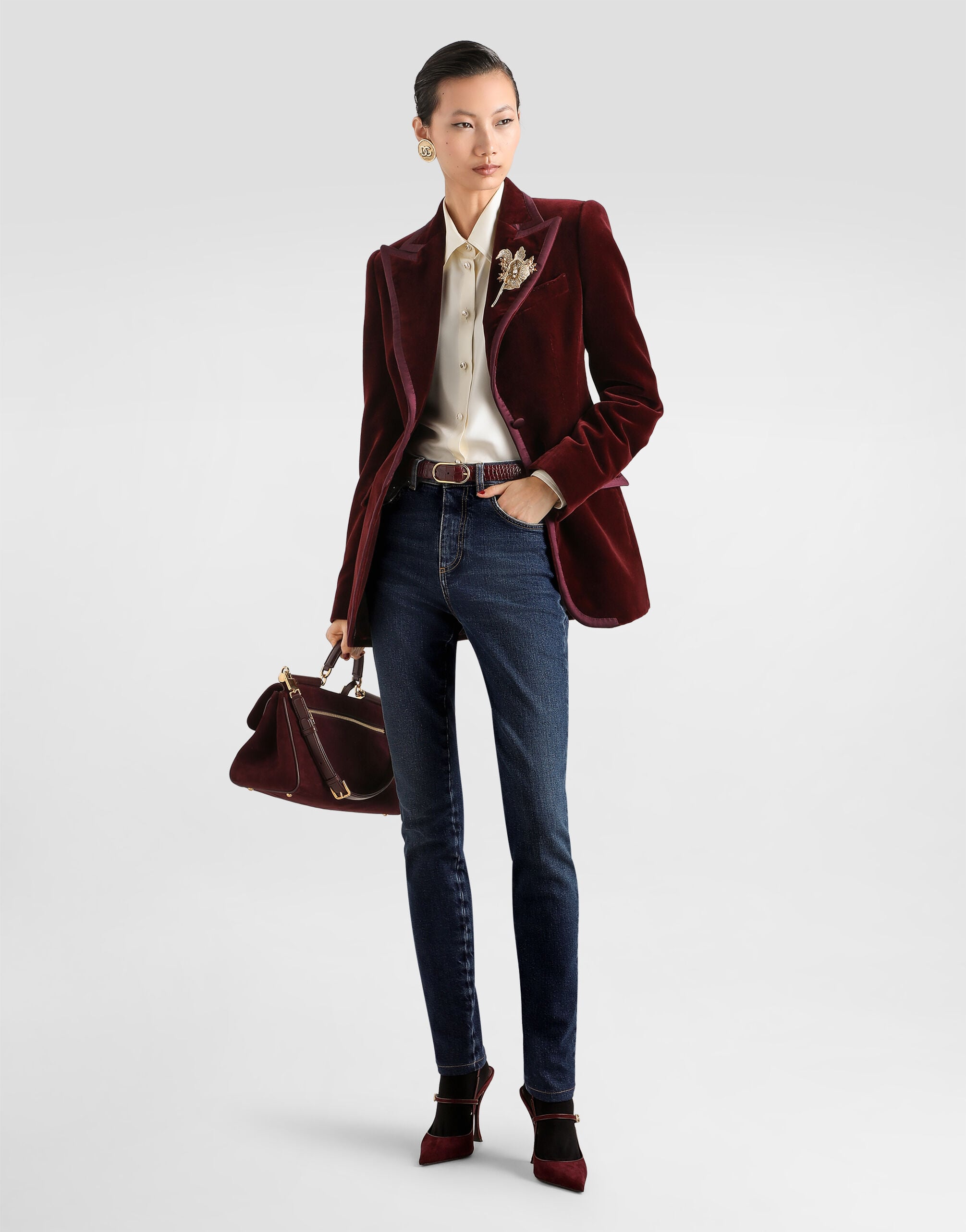 Turlington single-breasted jacket in velvet in Purple for Women