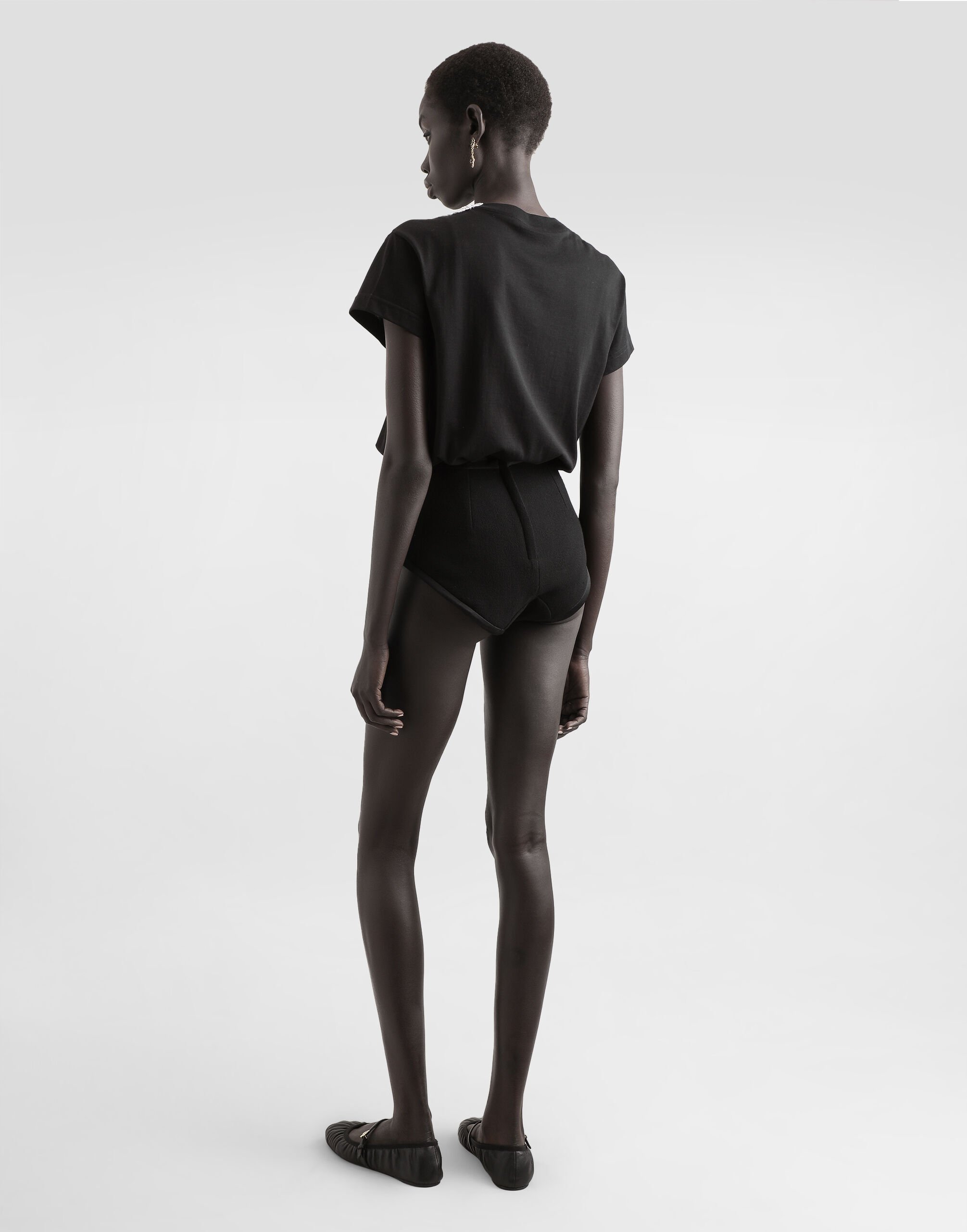 Blackのウィメンズ Jersey T-shirt with macramé collar, bow